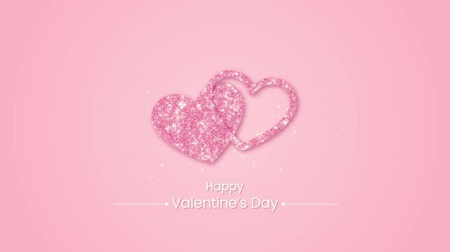 happy valentines day pink hearts glitter and shiny stars animation, love and romance valentine motion background