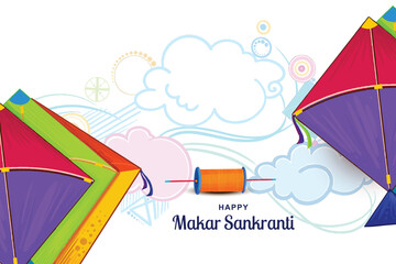 Happy makar sankranti celebration colorful kites card design