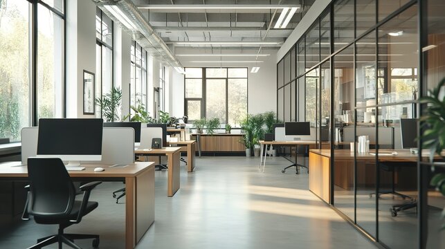 A modern office with shared workspaces and sleek, professional interiors.