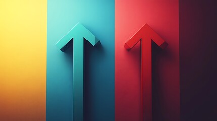 Cartoonish Arrows Moving in Opposite Directions Against Vibrant Background