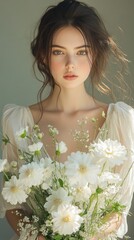 Naklejka premium Bridal Portrait with White Flowers and Ethereal Lighting