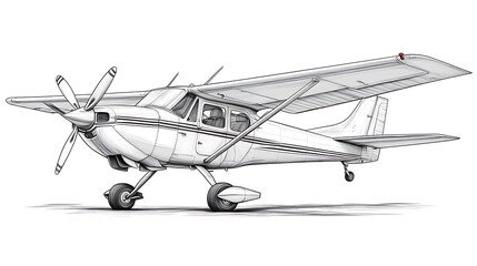 Realistic Illustration of a Cessna Aircraft Side View Sketch