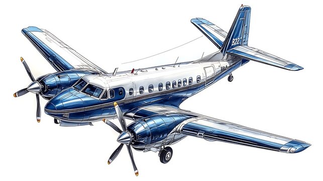Realistic Illustration of a Beechcraft Super King Air Aircraft