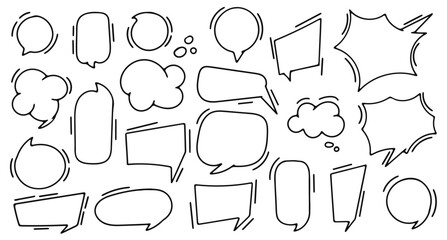Obraz premium Set of hand drawn speech bubbles. Vector illustration of doodle speech bubbles.