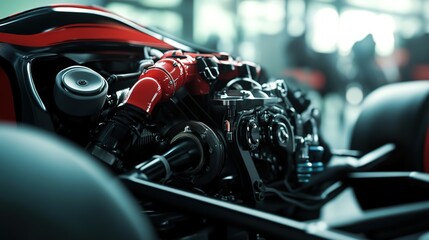 Fototapeta premium A racing engine with advanced mechanics tailored for peak performance.