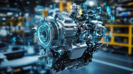 Fototapeta premium A smart engine with embedded AI technology to optimize performance and efficiency.