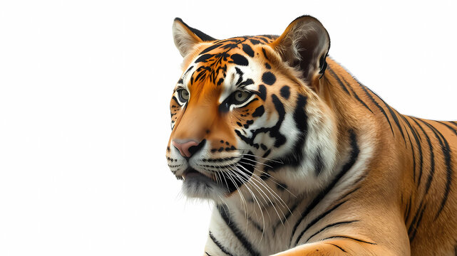 a tiger with a very large, black and white face and a green background is shown in this image, David Imms, sumatraism, animal photography, a jigsaw puzzle - Powered by Adobe