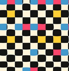 Fototapeta premium Black and White Checkered Pattern with Colorful Accent Squares