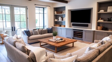 A trendy living area renovation with a fresh, updated interior design.