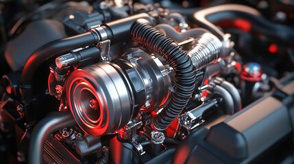 Fototapeta premium A turbocharged engine with high-performance mechanics and advanced engineering.