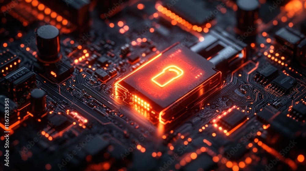 Aufkleber digital lock for cybersecurity protection and data privacy in high-tech environment
