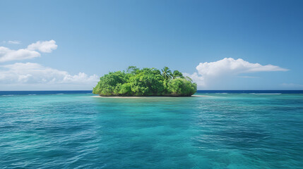 Landscape of a caribbean island with beach, tropical plants and turquoise blue water, concept for vacation