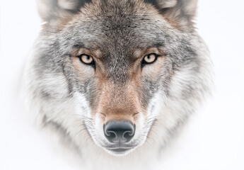 Obraz premium Close up of wolf face, showcasing piercing eyes and detailed fur. image captures majestic and fierce nature of this wild animal, evoking sense of awe and respect
