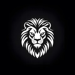 Fototapeta premium A stylized white lion's head on a black background, emphasizing strength and majesty.
