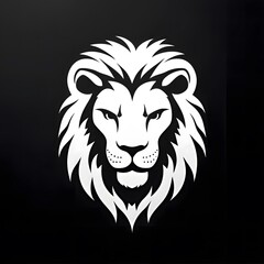 Obraz premium A stylized black and white lion head logo featuring a detailed mane and fierce expression.