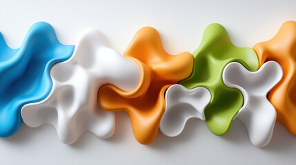 Obraz premium Colorful abstract shapes in blue, white, orange, green, and light green create dynamic and modern design. smooth curves and flowing forms evoke sense of creativity and innovation