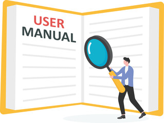 Businessman Reading User Manual. User Guide Manual Concept.

