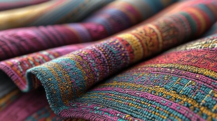 Fototapeta premium Intricate Atlantean Textiles: Vibrant Colors and Cultural Craftsmanship Close-Up