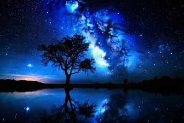 3D Render of a Tree Landscape Against a Night Sky