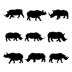 Collection of rhino animal silhouettes