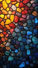 Vibrant Abstract Mosaic Pattern Created From Colorful Irregular Stone Tiles on a Dark Background  Decorative Textured Surface with Geometric Multicolored Design Elements