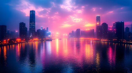 Fototapeta premium Twilight City Lights AI-Generated Photography Background