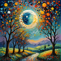 Obraz premium Moon oil painting wall art