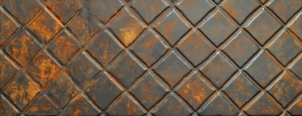 Flat texture of a steel plate with a diamond pattern, close-up.