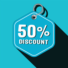 Blue Price Tag with 50 Percent Discount