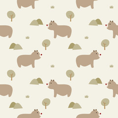 Bear cartoon so cute. On tree mountain grass background. Pattern seamless vector illustration. 