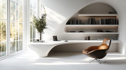 Modern office design home workspace interior minimalist bright