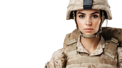A female soldier in military uniform, showcasing strength and determination.