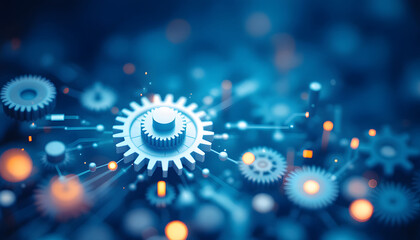 Obraz premium Interconnected Gears, Abstract Technology Background, Gears and Bokeh, Industrial Technology Concept, Metallic Gears, Abstract Mechanical Background