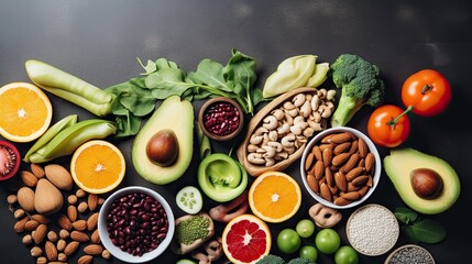 Top view of fresh healthy food background