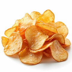 Stack of Crispy Potato Chips on White Background