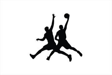 Basketball playing hand drawn illustration on white background . 