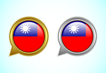 Taiwan flag speech bubble. Speaking flag icon in gold and silver color