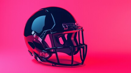 Naklejka premium Glossy Black Football Helmet on Neon Pink Background for Sports Imagery