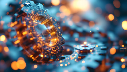 Gears and Circuits, Abstract Technology Background, Digital Gears, Interconnected Technology System, Technological Gears, Abstract Engineering Concept