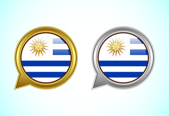 Uruguay flag speech bubble. Speaking flag icon in gold and silver color