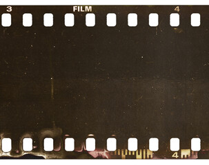old film strip, underexposed 35mm film material on white.