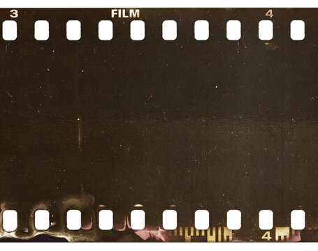 old film strip, underexposed 35mm film material on white.