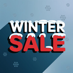 Winter Sale Promotional Banner with Snowflakes and Snow Covered Text