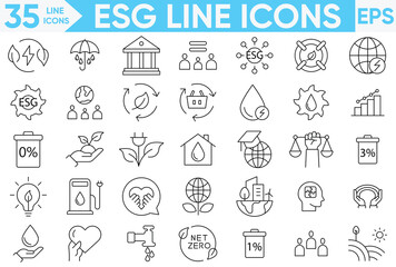 ESG Line icons set.ecology, environment, social, governance.governance related editable stroke.Vector and illustrator set.