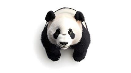 A cute, cartoon-style panda viewed from above, emphasizing its round features and playful demeanor.
