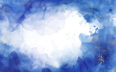 Blue and Abstract Golden Splashes Watercolor Background