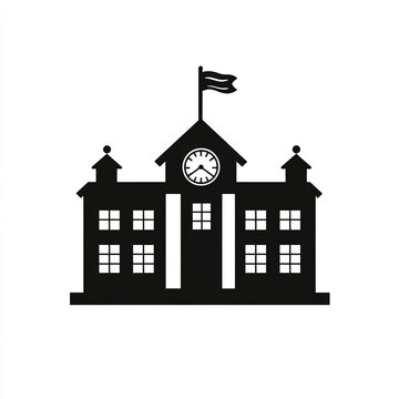 black school building with clock and flag clip art preview