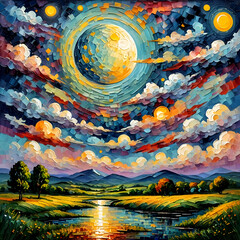 Moon oil painting wall art