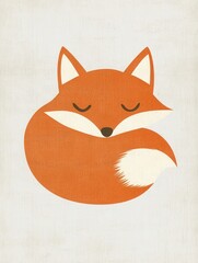 Naklejka premium Adorable sleeping fox illustration in vintage style for animal-themed decor and design