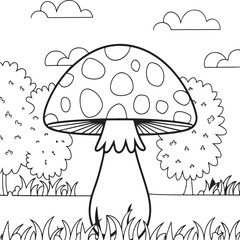 Mushrooms. For coloring book pages. Outline drawing